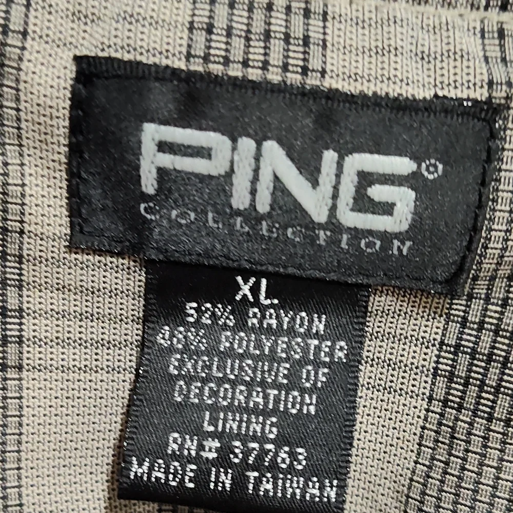 Ping Collection Men's XL Golf Pullover Windshirt Tan Black Squares Polyester
